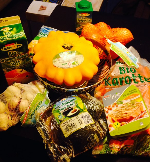 Take that, doubters! I snagged all this organic swag, plus some organic chicken, at a Spar grocery store right next to our hotel in Vienna.