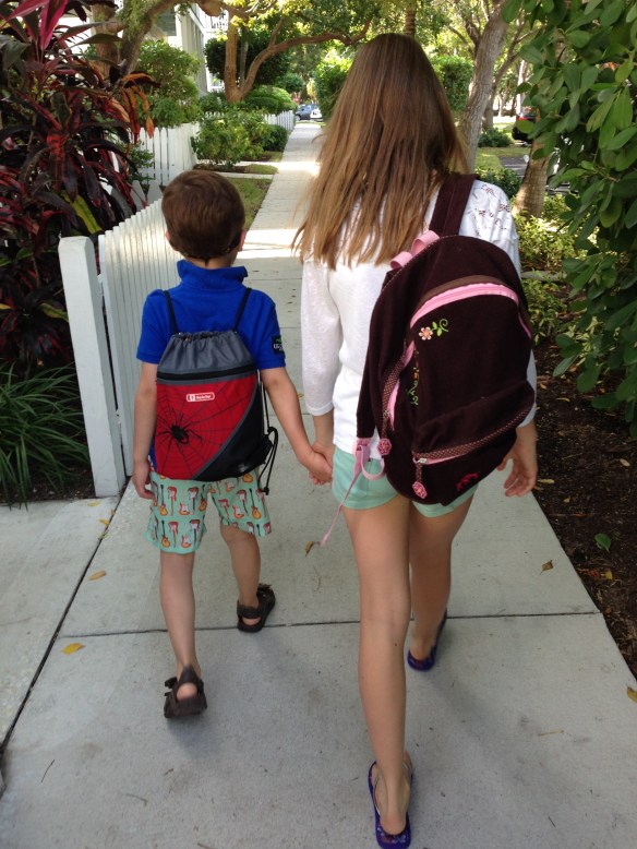 In a nice moment without other kids around, Rosie escorting Martin to the children's area.