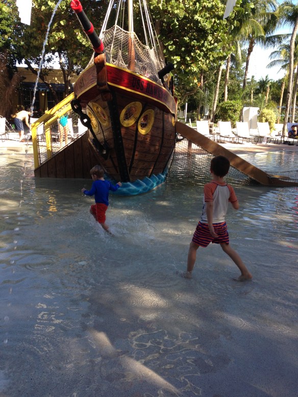 Martin and Marty at the splash pool, occasionally aware of each other.