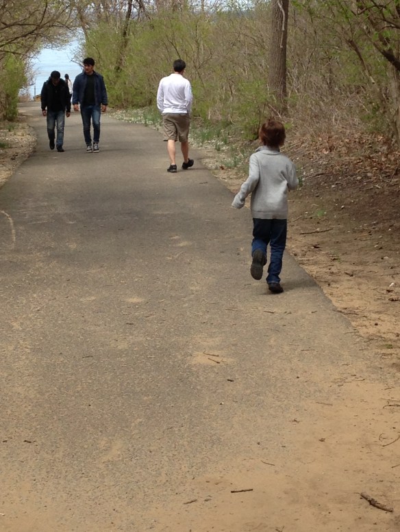 Martin behind Adrian, on a walk near our home. Learning, I suppose, to follow.